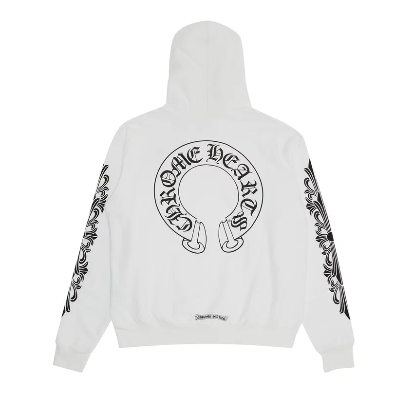 ◆CHROME HEARTS◆Horseshoe Floral Fleece Zip-Up Hoodie White Chrome Hearts Horseshoe Floral Hoodie White – Royal Kickz
