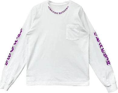 CHROME HEARTS 'COLLAR LOGO' WHITE/PURPLE LONGSLEEVE TEE